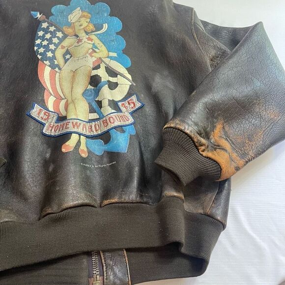 AVIREX A-2 Flight Brown Distressed Leather Homeward Bound Jacket Size Medium - Picture 11 of 13